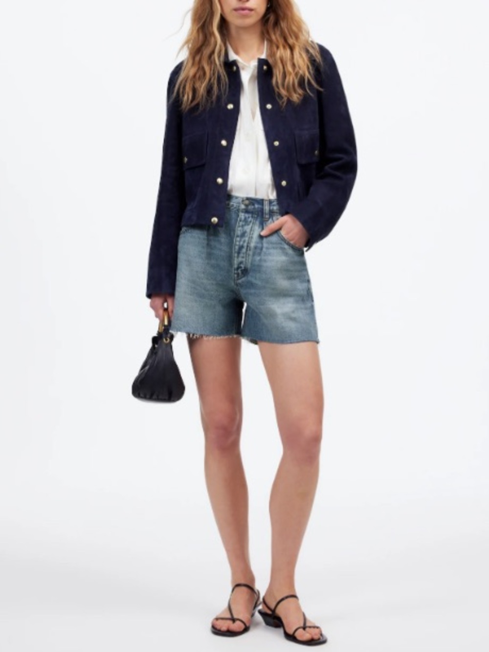 Pleated Low-Slung Denim Shorts: Airy Denim Edition